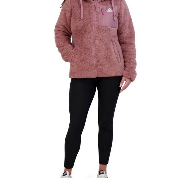 Reebok Women's Pink Fleece Logo Hoodie Zip Jacket Sz Large Cozy Fuzzy Coat - Picture 3 of 15